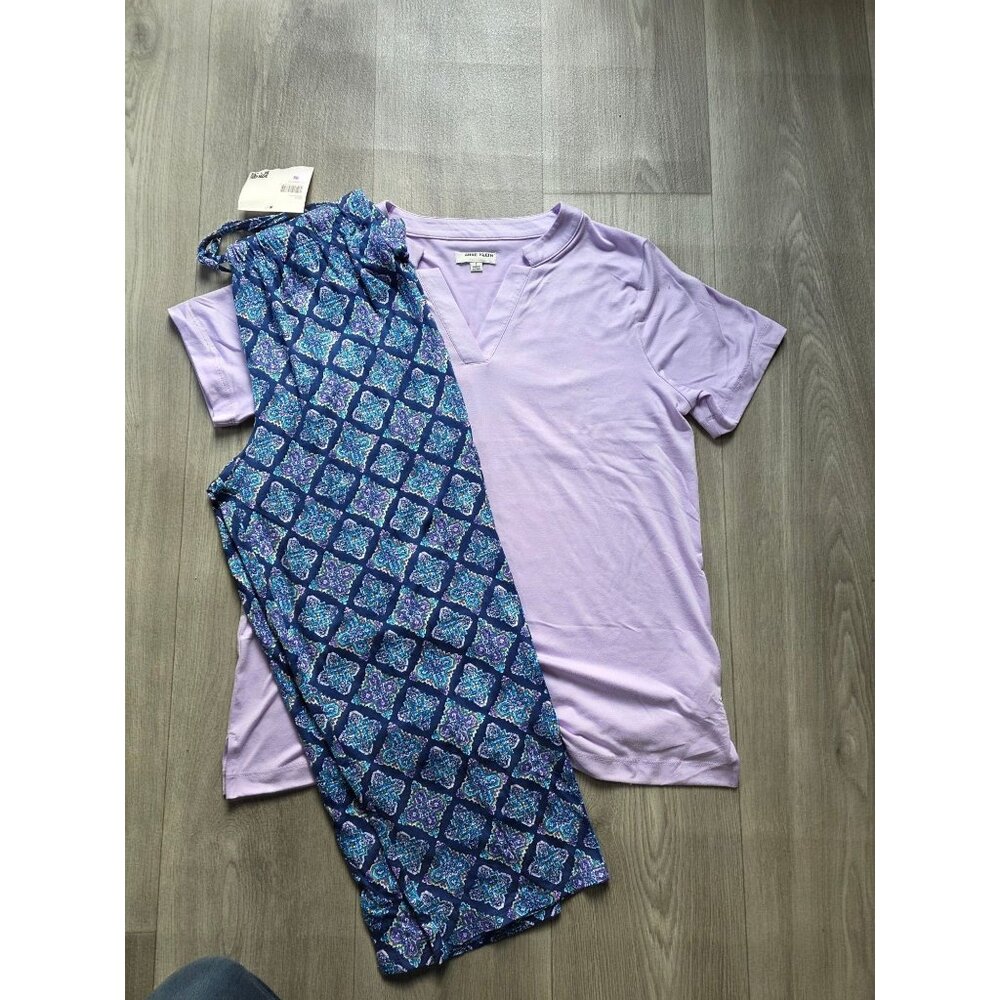 Anne Klein Womens Purple Short Sleeve V Neck Paisley Pajama Pants New